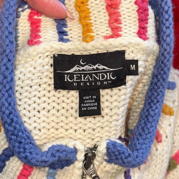 Vtg Y2k Icelandic Design Colorful Knit Cardigan Sweater Cotton Zipper Sz Medium - Picture 6 of 8